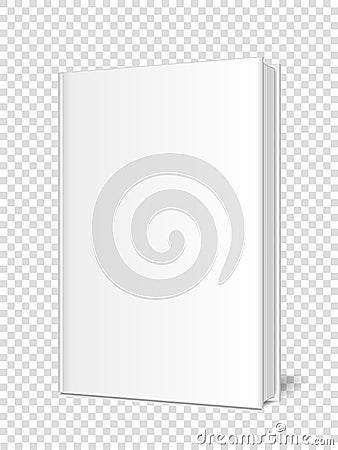 Mockup of a closed, vertically standing book, , notebook, organizer, magazine on a transparent background. Vector Illustration